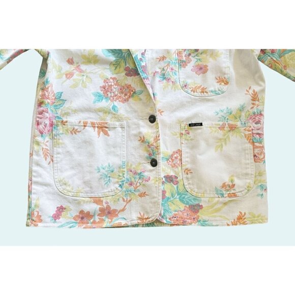Vintage BONJOUR White Denim Floral Blazer Jacket 80s 90s Size XL EUC - Picture 3 of 8